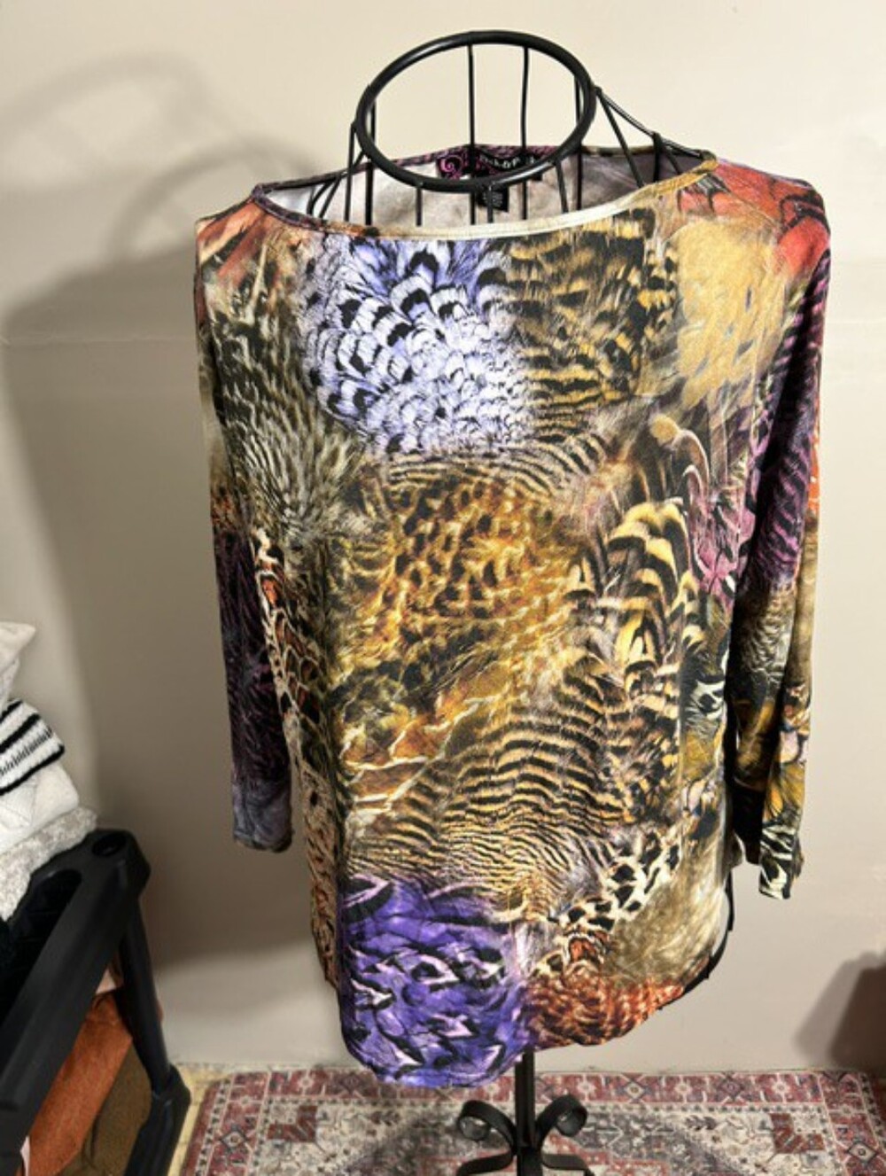 animal print  size extra large womens  shirt  tee t purple tan